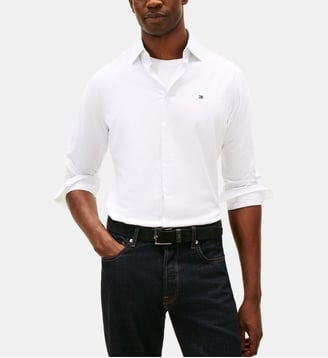 Chemise droite unie - Tommy Hilfiger - Blanc et bleu clair
