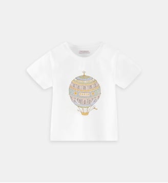 T shirt Hot Air Balloon droit en coton imprimé - Atelier Choux - Blanc