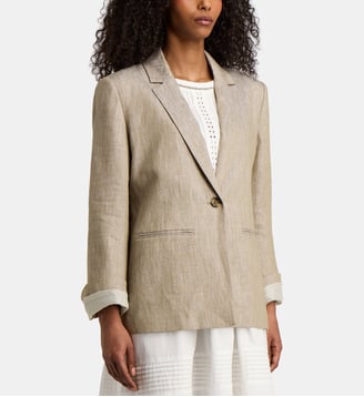 Veste classique Napoli droite longue en lin - Jodhpur - Marron taupe