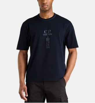 T-shirt droit signature jersey de coton - C.P. Company - Bleu nuit