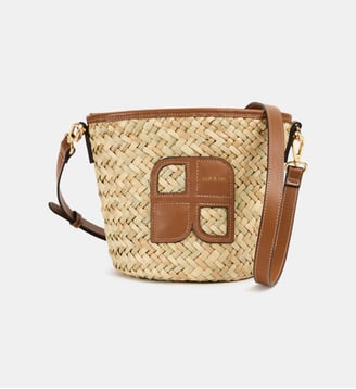 Sac seau Paolo en paille - Nat & Nin - Beige et marron