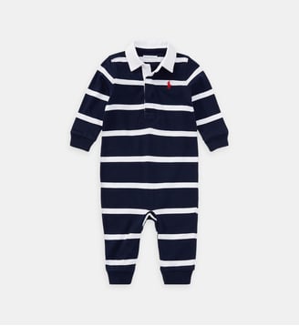 Combinaison Polo à manches longues en coton signature motif à rayures - Polo Ralph Lauren - Bleu marine et blanc