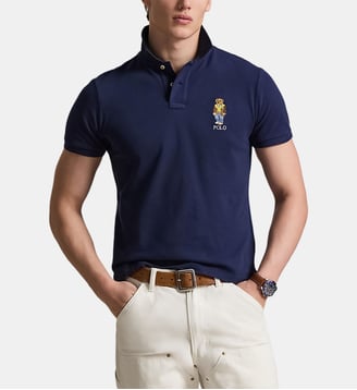 Polo ajusté Polo Bear en coton piqué - Polo Ralph Lauren - Bleu marine