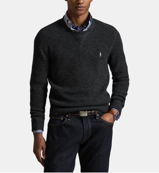 Pull droit gaufré signature en laine et coton - Polo Ralph Lauren - Gris foncé
