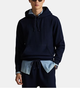Sweat à capuche droit tissu gaufré signature - Polo Ralph Lauren - Bleu marine