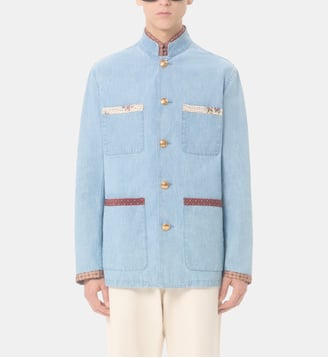 Veste droite en coton signature - Valentino Garavani - Bleu denim
