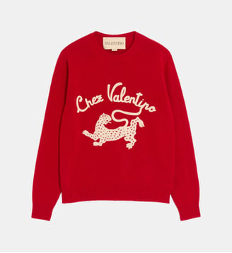Pull droit en laine imprimé - Valentino Garavani - Rouge
