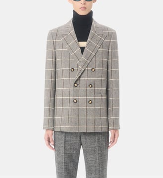 Veste droite à carreaux en laine - Valentino Garavani - Gris