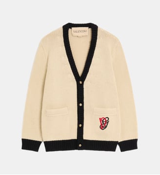 Cardigan droit en laine imprimé signature - Valentino Garavani - Beige et noir