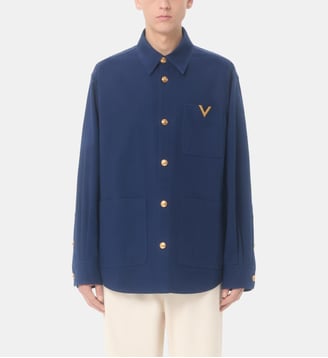 Veste droite en coton - Valentino Garavani - Bleu foncé
