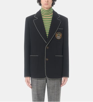 Veste droite en laine patche signature - Valentino Garavani - Nero