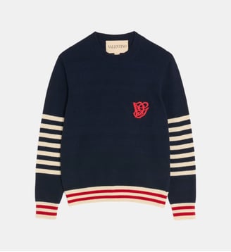 Pull doit signature - Valentino Garavani - Bleu et beige