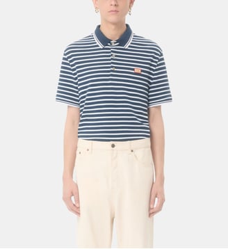 Polo droit à rayures en coton - Valentino Garavani - Blanc et bleu