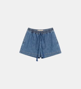Short en denim élastiqué - Valentino Garavani - Bleu denim