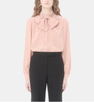 Chemise droite en soie crêpe de chine foulard fermeture boutonnée - Valentino Garavani - Rose clair