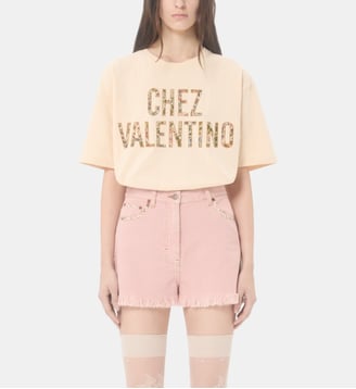 T-shirt en coton imprimé - Valentino Garavani - Rose clair