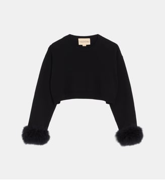 Pull droit court détails plumes - Valentino Garavani - Noir