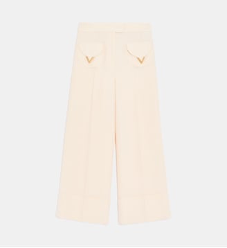 Pantalon droit en laine mélangée signature - Valentino Garavani - Vanille