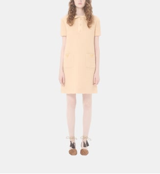 Robe ajustée courte en laine bouclée mélangée manches courtes - Valentino Garavani - Beige abricot