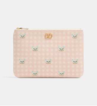 Pochette en cuir fermeture à glissière imprimé signature - Valentino Garavani - Rose pastel