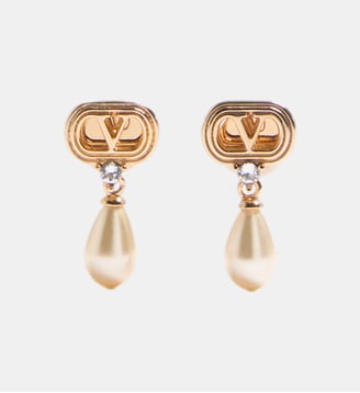 Boucles d'oreilles pendantes signature - Valentino Garavani - Doré et blanc