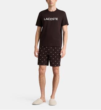 Ensemble pyjama court signature en jersey de coton - Lacoste - Marron foncé