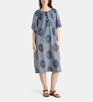 Robe tunique longue rayée Pilar en coton bio - Galeries Lafayette - Bleu