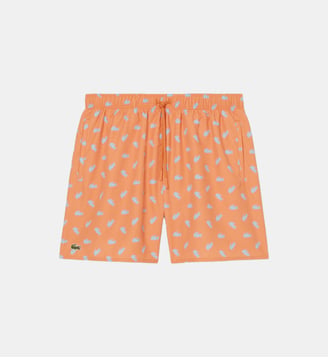 Short de bain imprimé à suspensoir - Lacoste - Orange et bleu