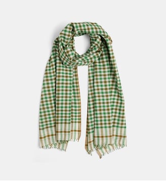 Foulard Rossignol N°769 à carreaux en coton 70 x 180 cm  - Moismont - Vert et marron