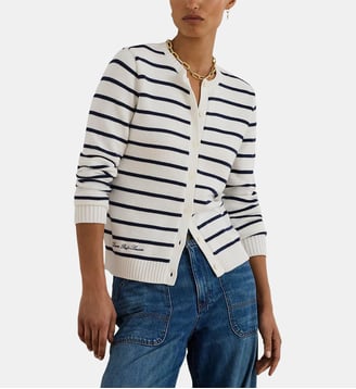 Cardigan ajusté à rayures en coton signature - Lauren Ralph Lauren - White