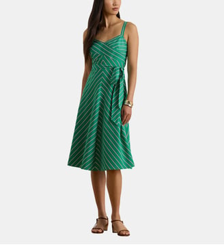 Robe mi-longue sans manches à rayures en coton - Lauren Ralph Lauren - Vert