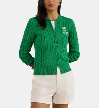 Cardigan torsadé ajusté en coton signature - Lauren Ralph Lauren - Vert
