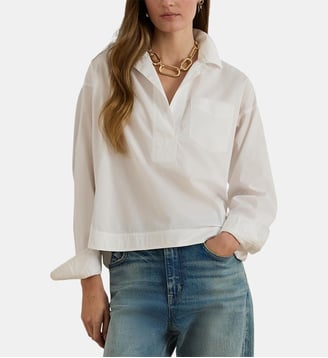 Chemise essentielle droite en coton poche plaquée - Lauren Ralph Lauren - White