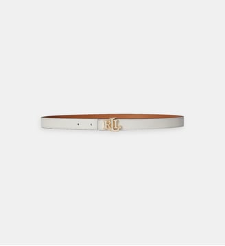 Ceinture fine réversible en cuir boucle signature - Lauren Ralph Lauren - Blanc et caramel