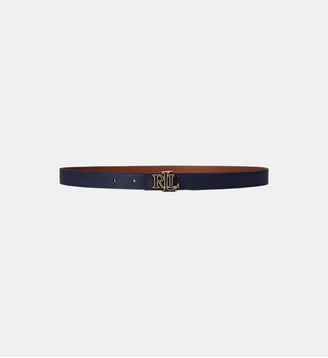 Ceinture fine réversible en cuir boucle signature - Lauren Ralph Lauren - Bleu et brun