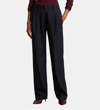 Pantalon rayé à pinces en sergé laine mélangée - Lauren Ralph Lauren - Marine