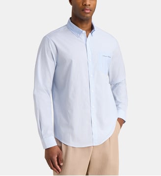 Chemise oxford droite rayée Bonne Graine en coton - Maison Labiche - Bleu et blanc