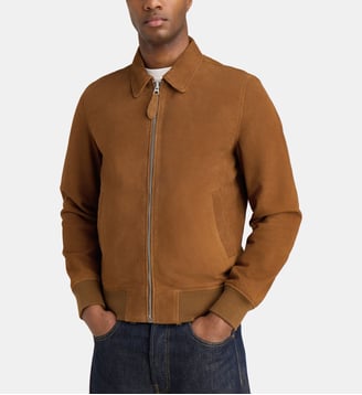 Blouson droit zippé en suède - Schott - Beige foncé