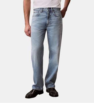 Jean droit coton délavé - Calvin Klein - Bleu jean clair