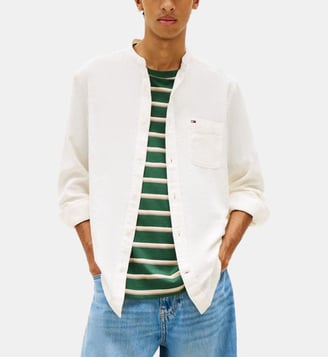Chemise droite lin mélangé col Mao - Tommy Hilfiger - Écru
