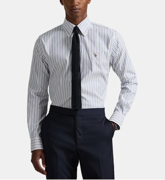 Chemise droite rayée en coton - Polo Ralph Lauren - Blanc et bleu clair