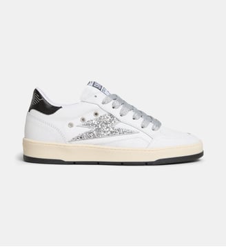 Baskets basses Dany paillettes cuir - SMR - Blanc et argent
