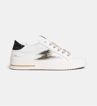 Baskets basses Maya cuir - SMR - Blanc et doré