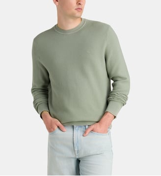 Pull droit gaufré en coton - Calvin Klein - Vert gris