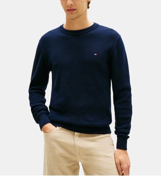 Pull droit coton structuré - Tommy Hilfiger - Bleu intense
