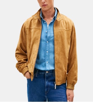 Blouson droit en cuir signature - Tommy Hilfiger - Camel