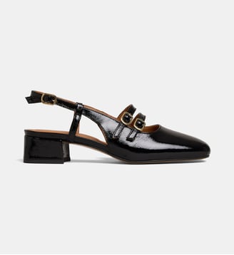 Escarpins slingback à talons Basma cuir verni - Galeries Lafayette - Noir