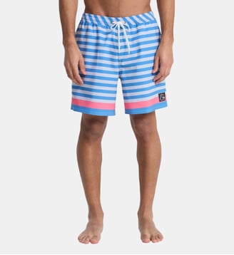 Short de bain droit Stripe Volley rayé signature - Quiksilver - Bleu et blanc