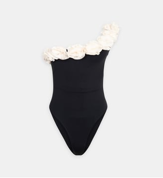 Maillot de bain 1 pièce Cosmoà détails fleuris - Maiô - Noir et crème
