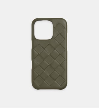 Coque Iphone 16 en cuir tressé - Bottega Veneta - Kaki